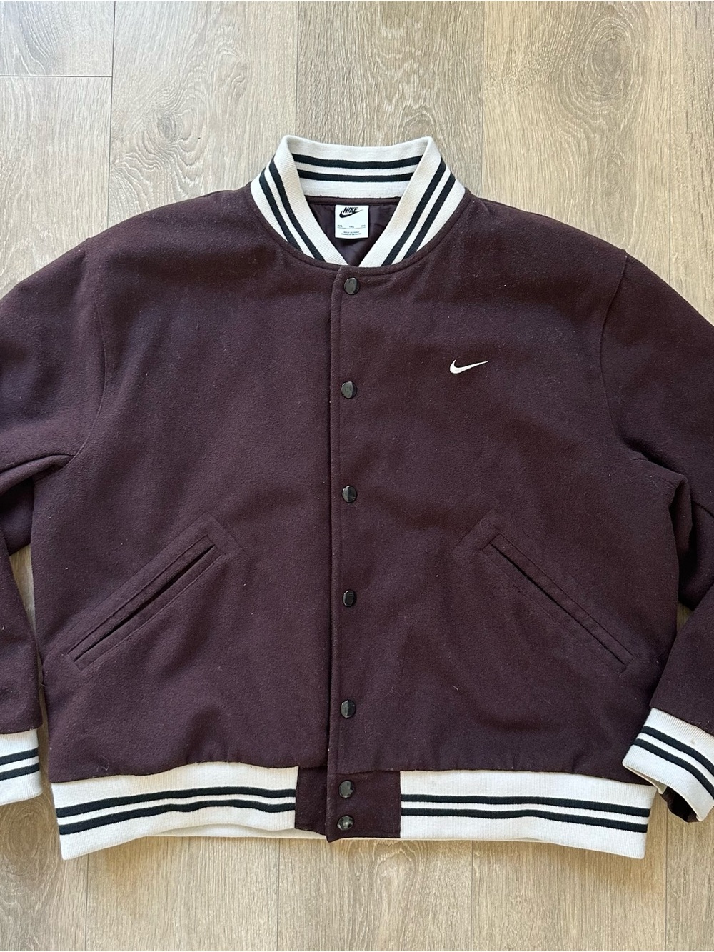 Vintage Nike Men’s Maroon/Brown Wool Varsity Bomber Jacket Size L-XXL - Picture 1 of 8